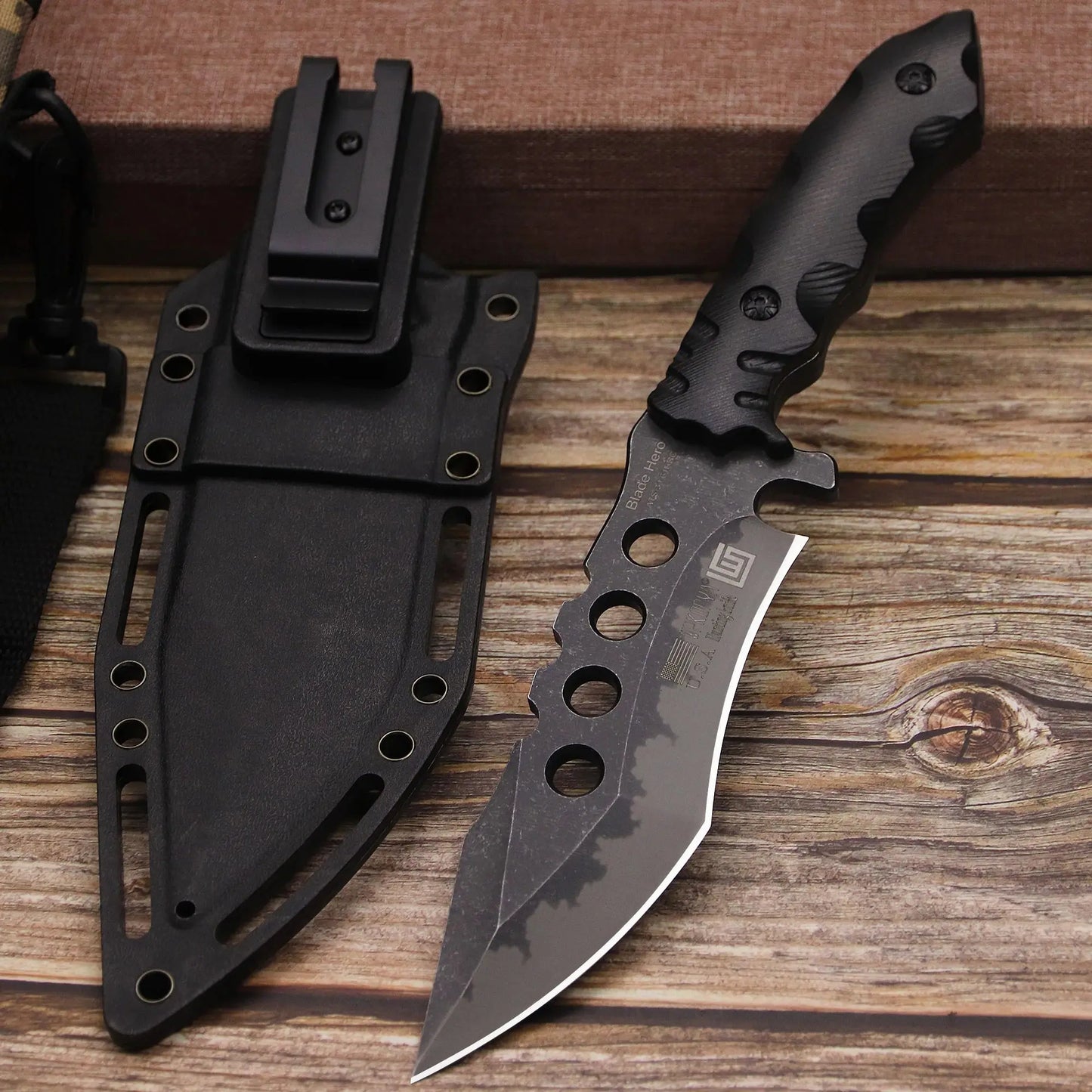 WPKOPYA USA ATS-34 Full Tang Hunting Knife +K Sheath – Outdoor, Jungle Rescue, Camping, EDC Knivve