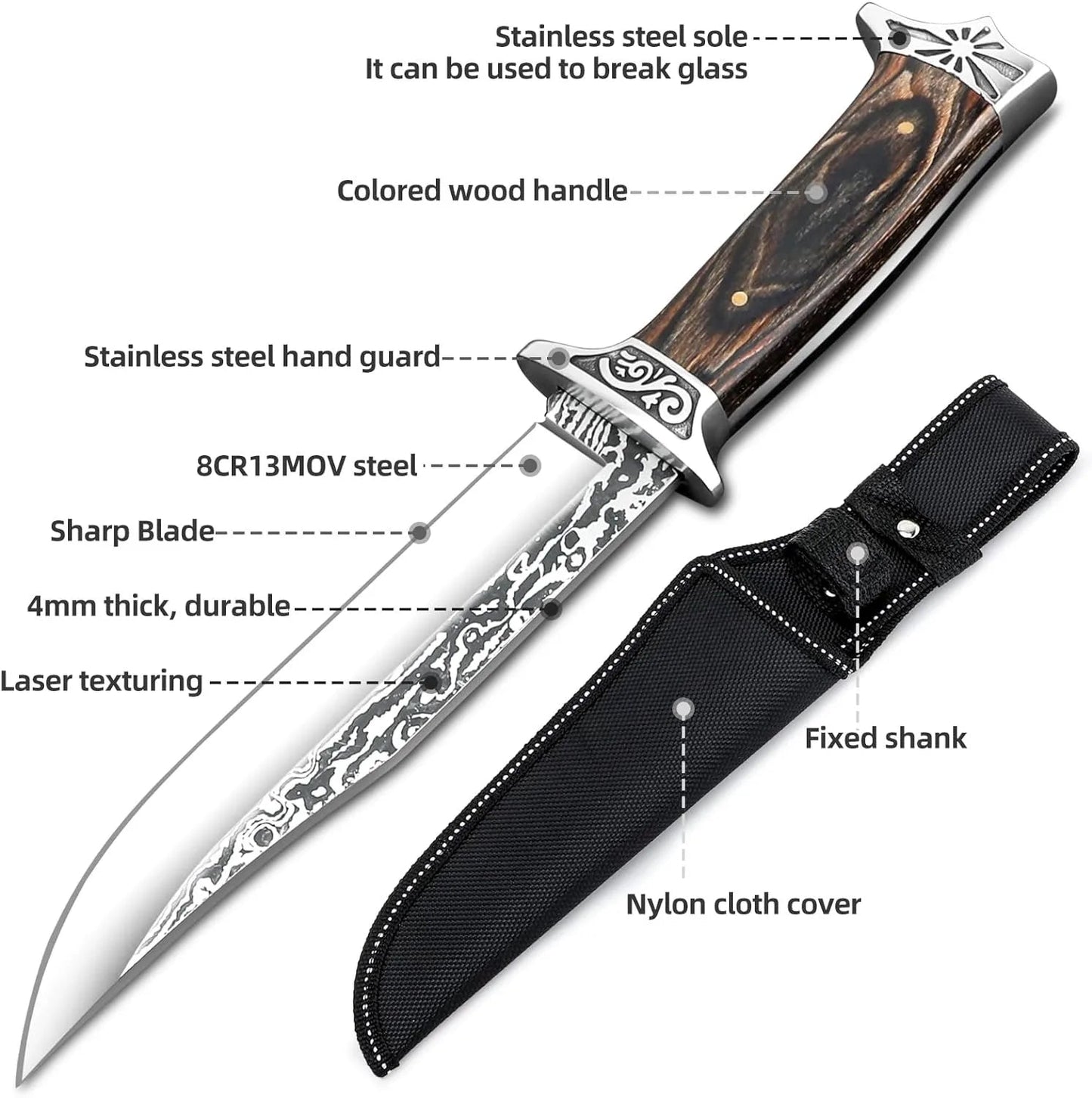 EDC Camping Knife, Stainless Steel Survival Knife with Scabbard Knivve