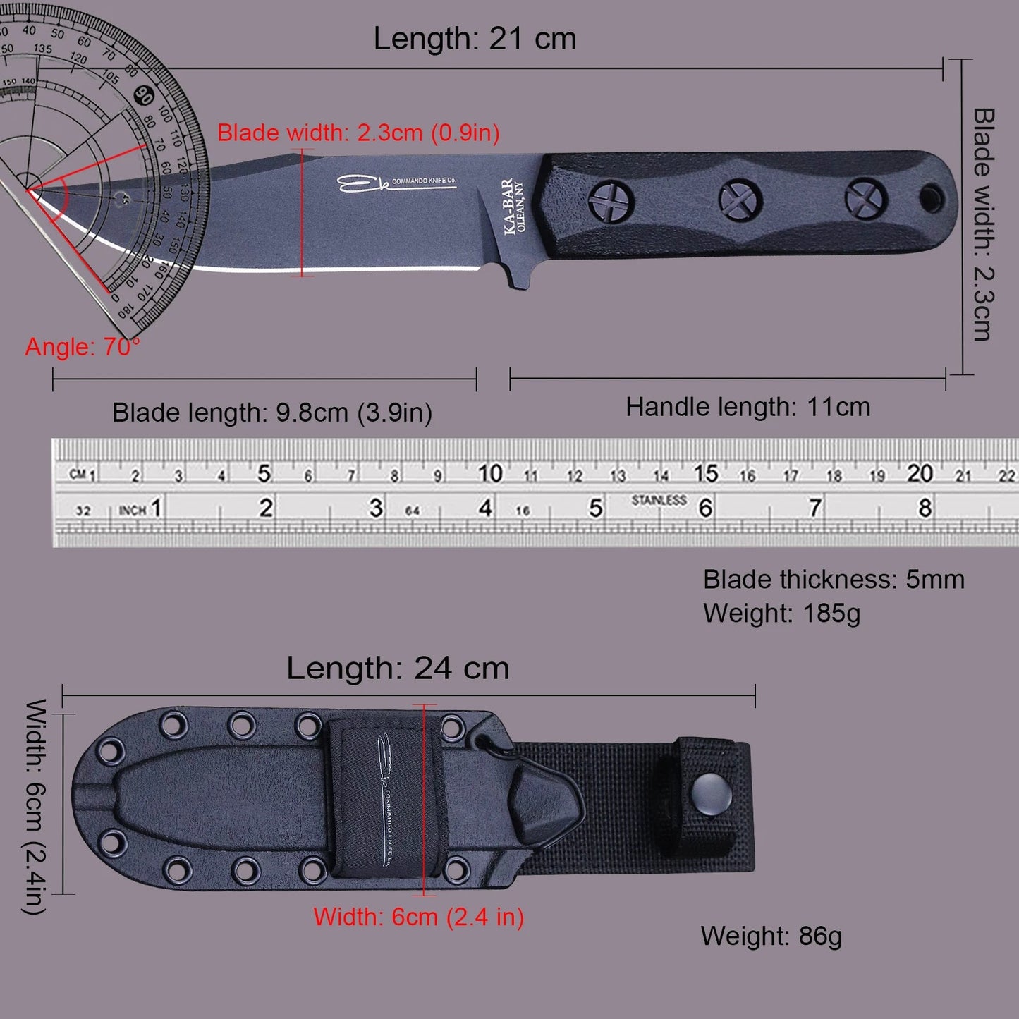 U.S.AKB-EK50 Jungle Hunting Knife + Sheath, Outdoor EDC Survival Knife Knivve