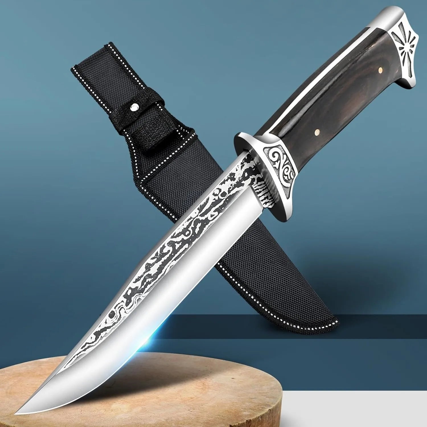 EDC Camping Knife, Stainless Steel Survival Knife with Scabbard Knivve