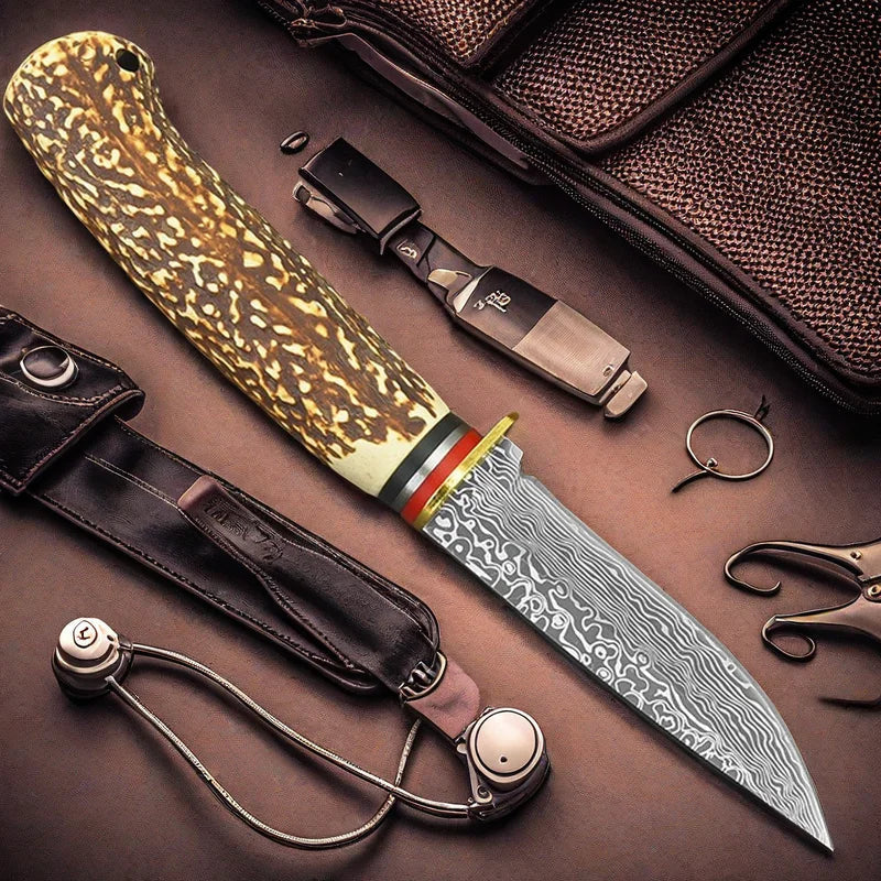 Straight Knife with Bone Imitation Handle – Multi-Functional, High Hardness, Fixed Blade, Comfortable Grip Knivve