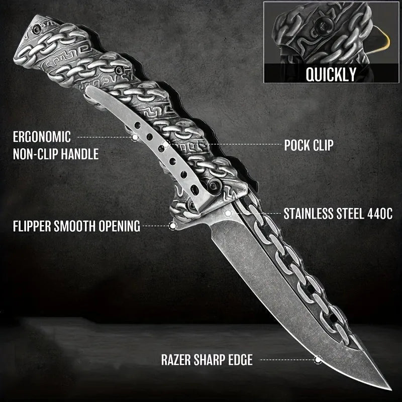 Relief Chain Stainless Steel Folding Knife for Outdoor Use Knivve